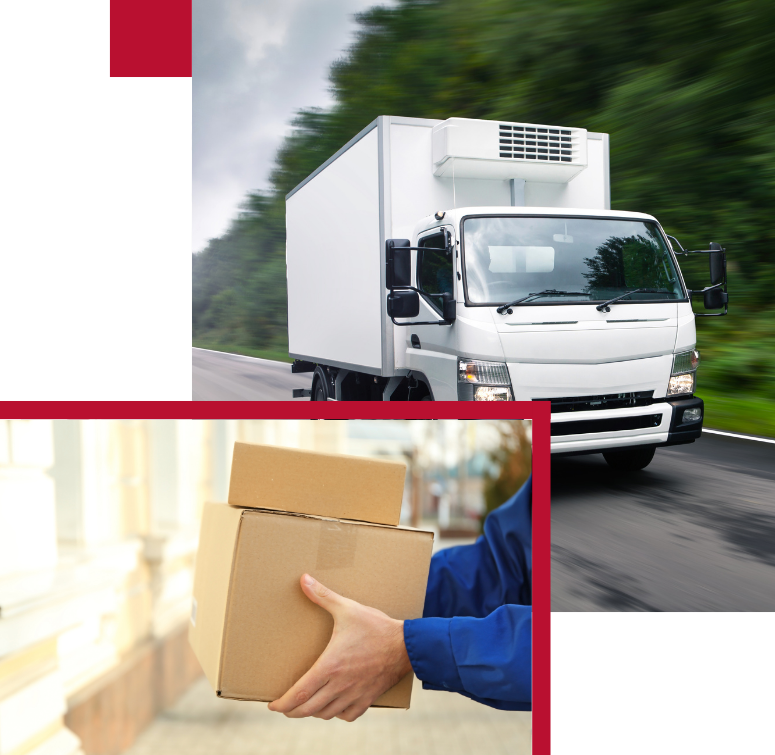 Goods in Transit Insurance by AMT Insurance Solutions, depicting a delivery truck and parcels, ensuring secure transportation coverage.