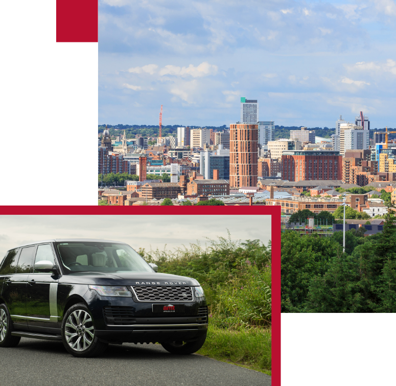 Range Rover driving through a city landscape, representing AMT Insurance Solutions' commitment to protecting your future with tailored insurance solutions.