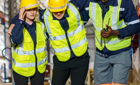 Two colleagues helping another, representing Public & Employers' Liability Insurance for workplace incidents